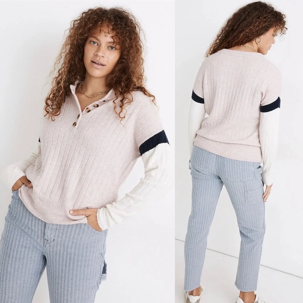 Madewell Striped Bowden Henley Sweater in Coziest Yarn